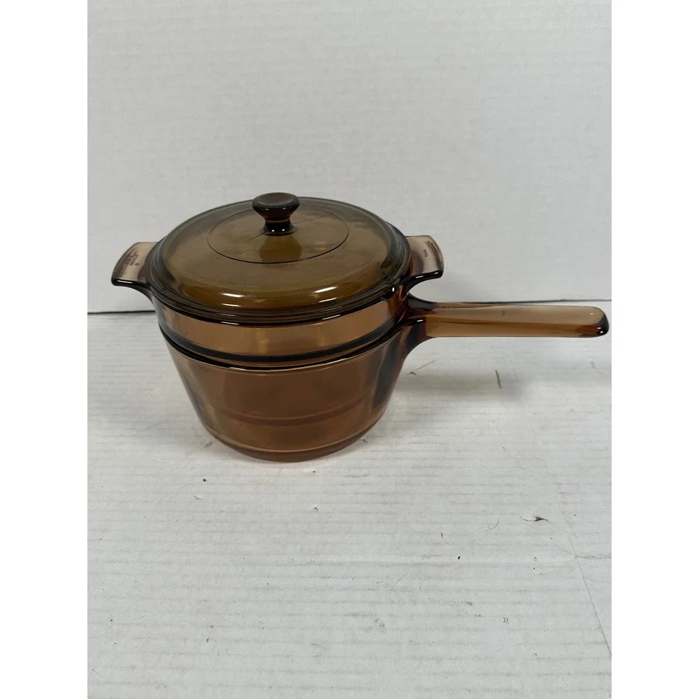 Visions by Corning Amber Glass Double Boiler Set V-1.5-B 1.5L France 3 Piece